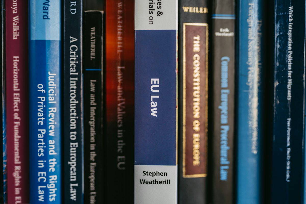Law books arranged on a shelf
